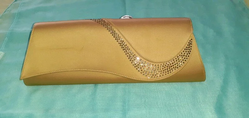 Magrit Swarovski Accented Shoulder Bag in Nude Satin