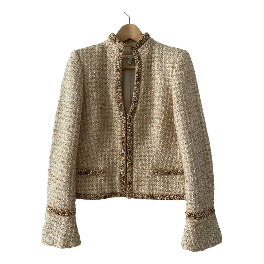 Escada Tweed Beaded Jacket in Beige