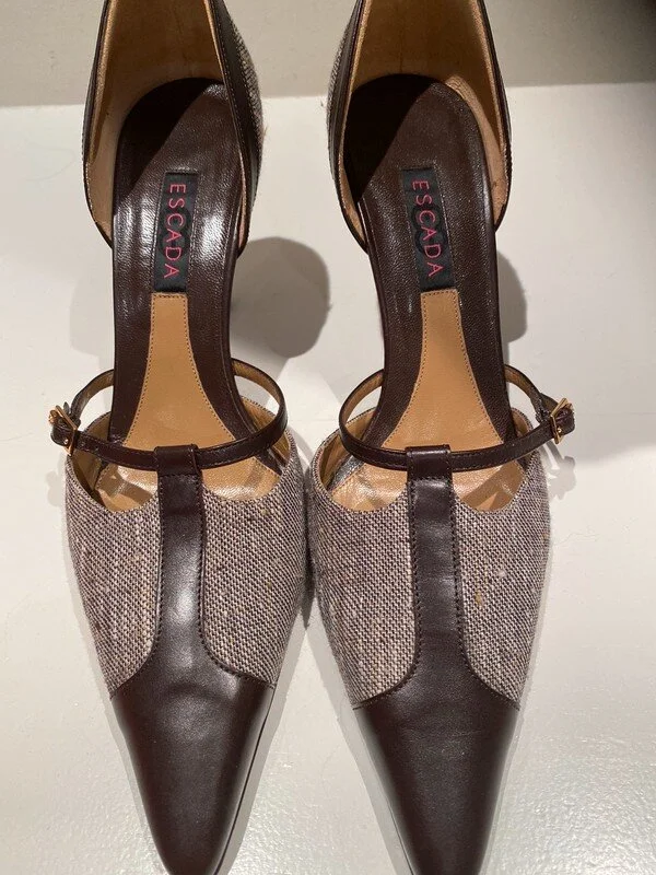 Escada Canvas and Leather Pumps in Grey/Brown