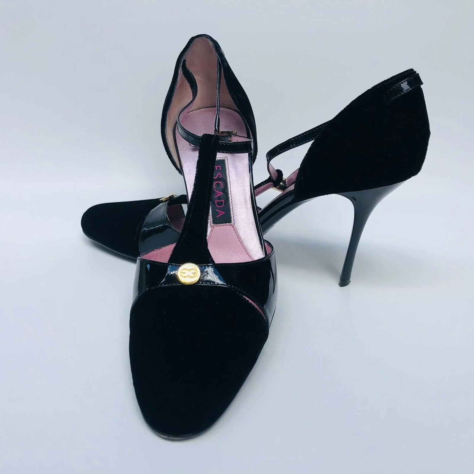 Escada Velvet and Patent Leather Pumps in Black