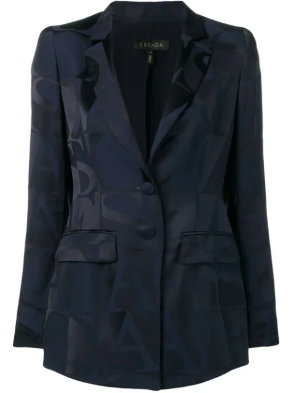 Escada Satin Logo Blazer Jacket In Blue