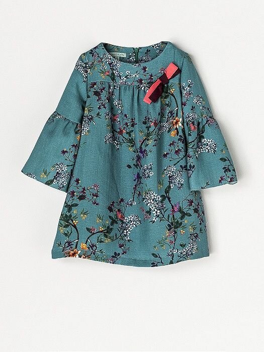 Nanos Bow-Embellished Floral-Print Dress with Bell Sleeves.jpg