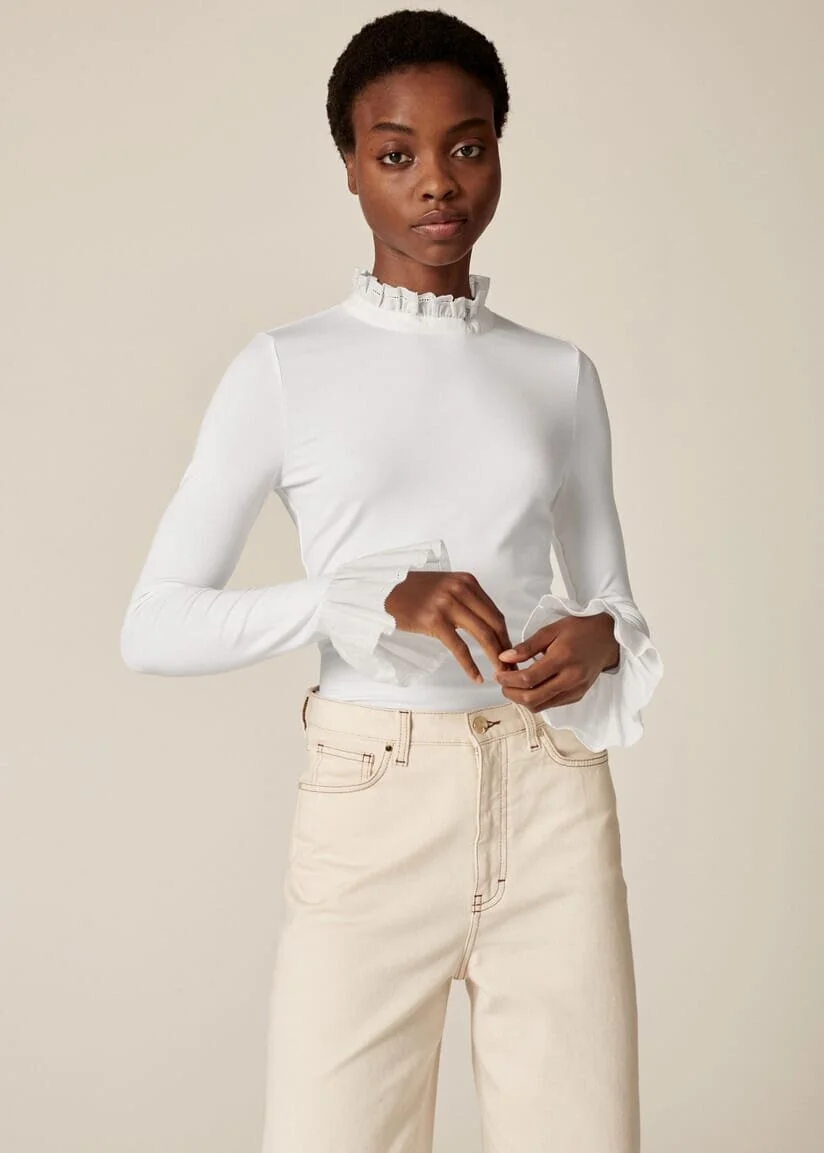 ME + EM Delicate Frill Layering Top in White