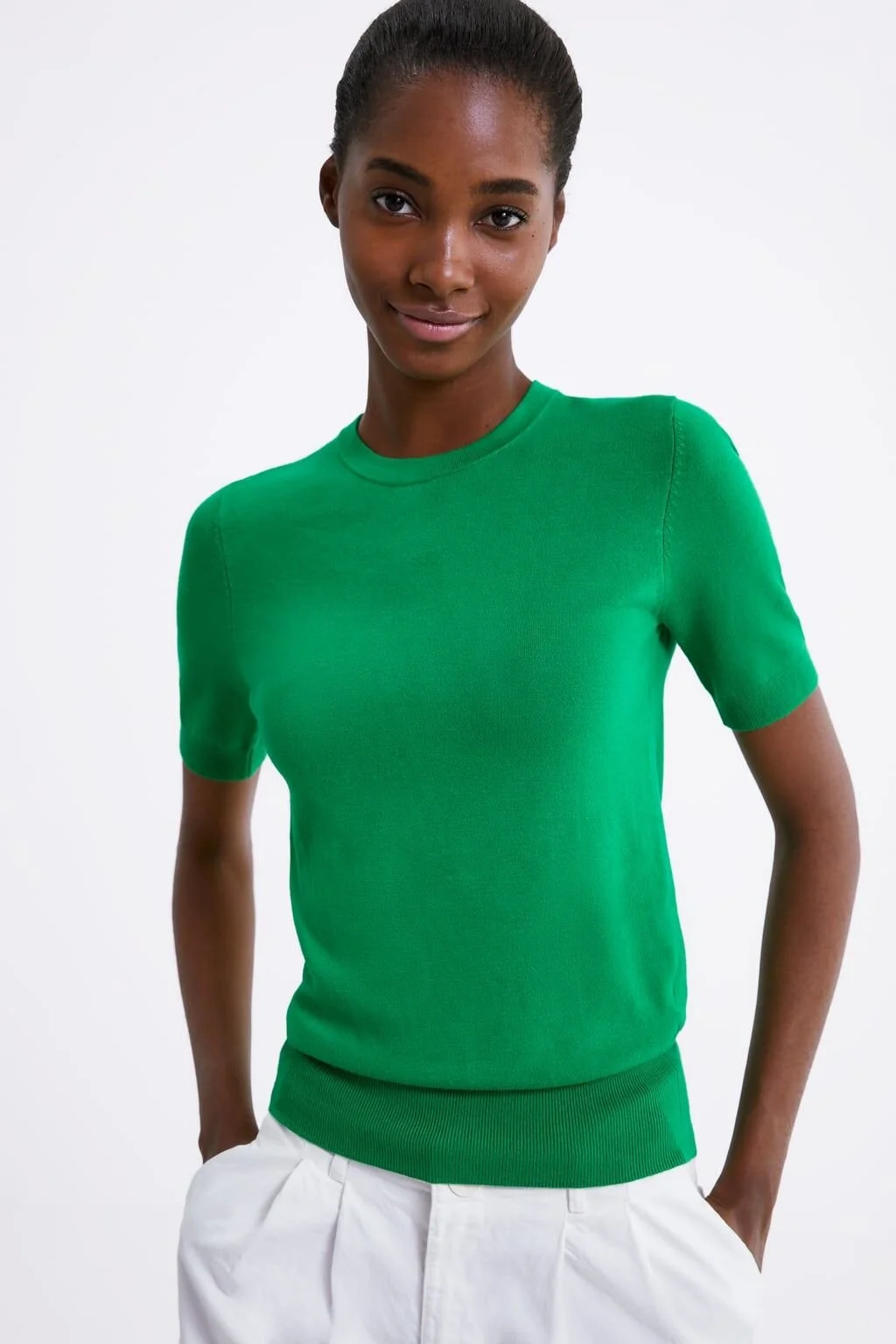 Zara Basic Short Sleeve Sweater in Green