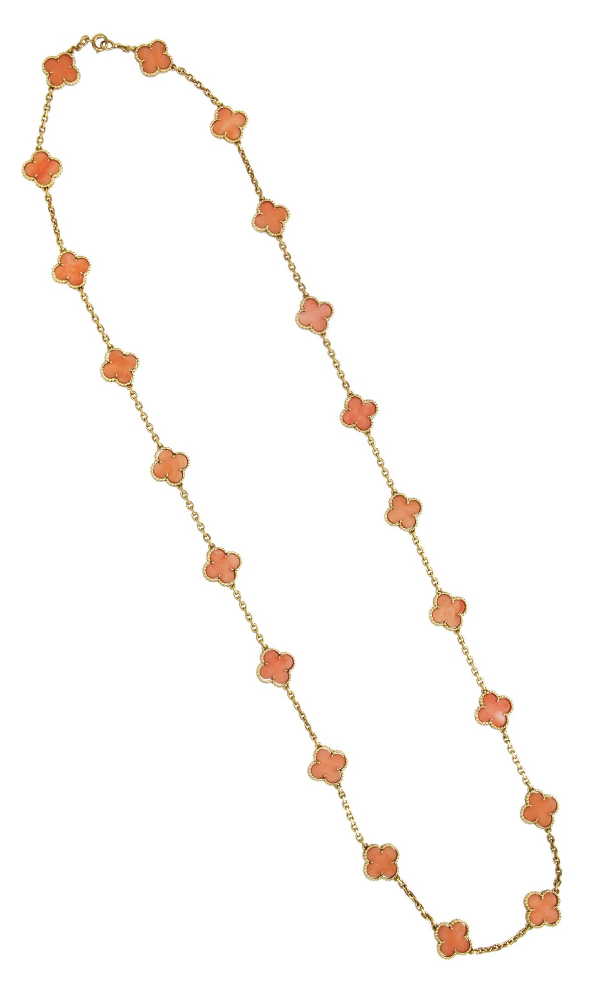Van Cleef & Arpels Vintage Alhambra 20 Motifs Long Necklace in Coral.jpg