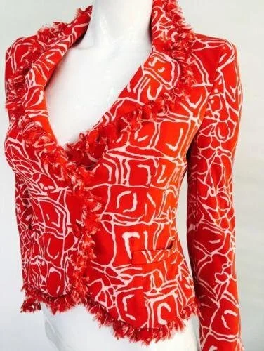 Escada Printed Ruffle Trim Jacket in Red