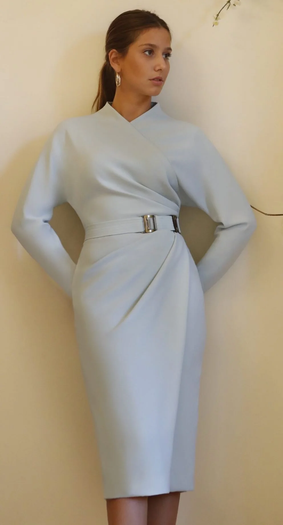 Maria Barragan Wrap Midi Dress in Ice Blue