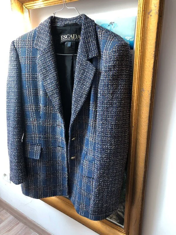 Escada Check Pattern Tweed Jacket in Blue