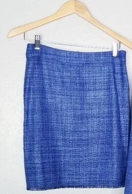 Escada Tweed Silk Blend Pencil Skirt in Blue