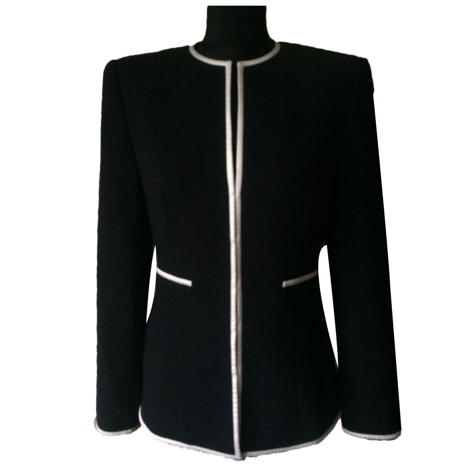 Escada White Trimmed Wool Jacket in Navy