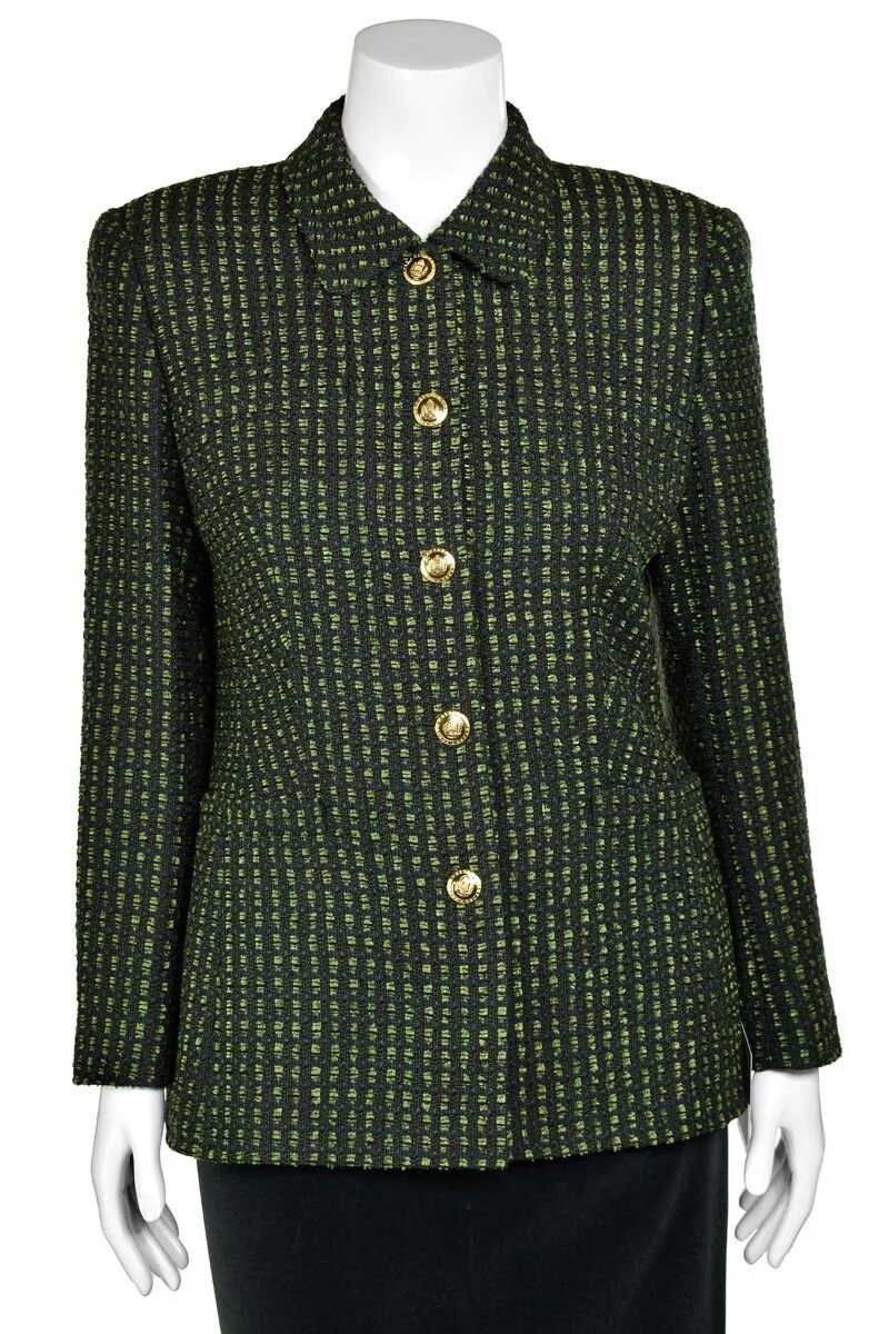 Escada Checked 5-Button Jacket in Forest Green
