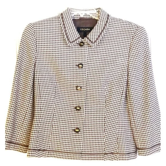Escada Leather-Trimmed Houndstooth Jacket