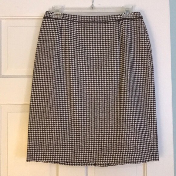 Escada Leather-Trimmed Houndstooth Skirt — UFO No More