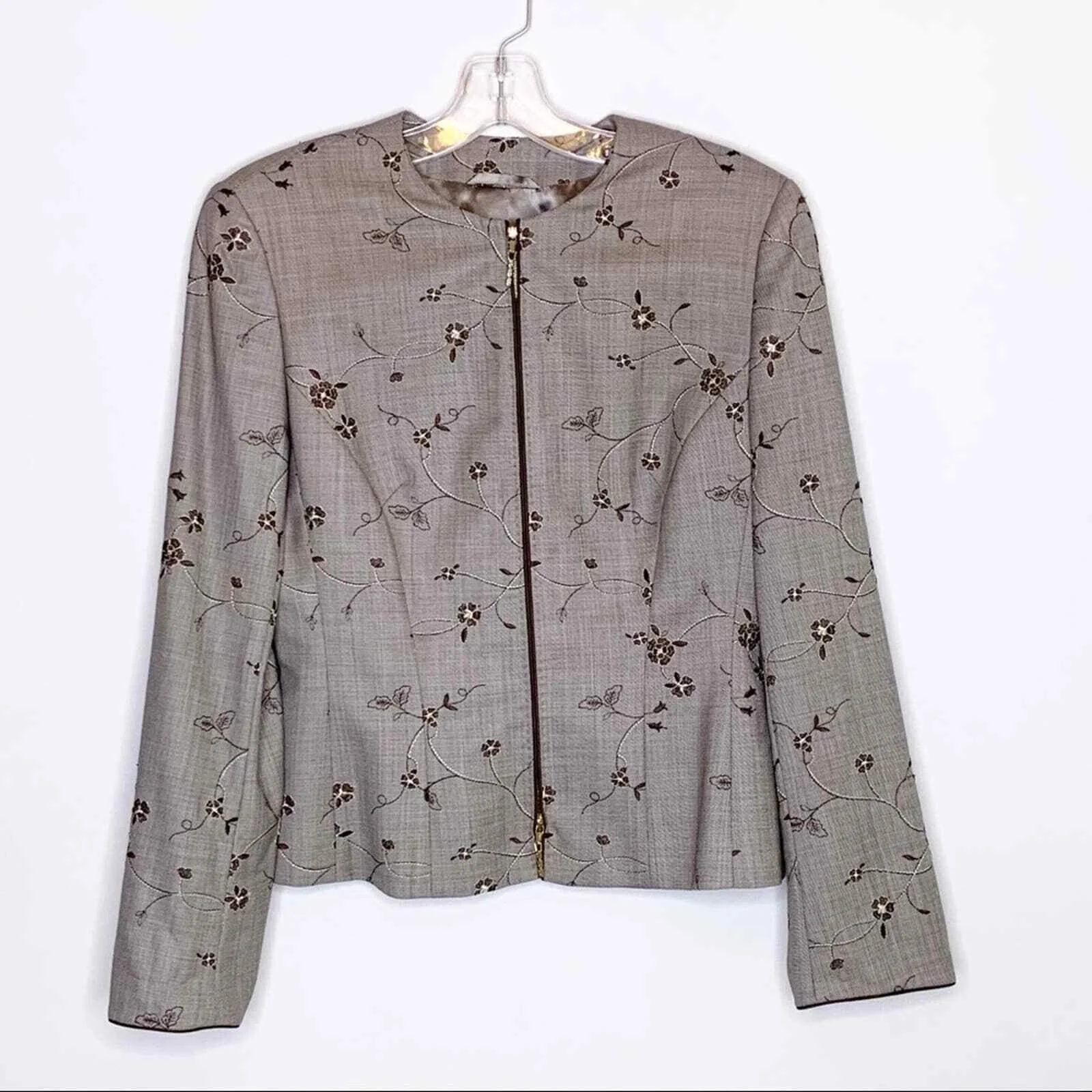 Escada Embroidered Wool Zip Blazer in Grey