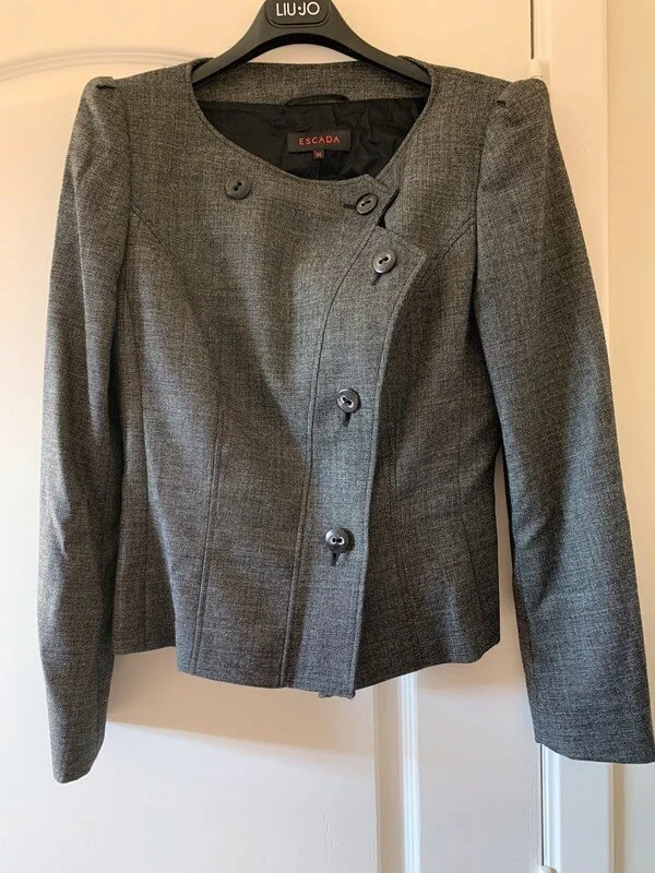 Escada Asymmetric Buttons Jacket in Grey — UFO No More