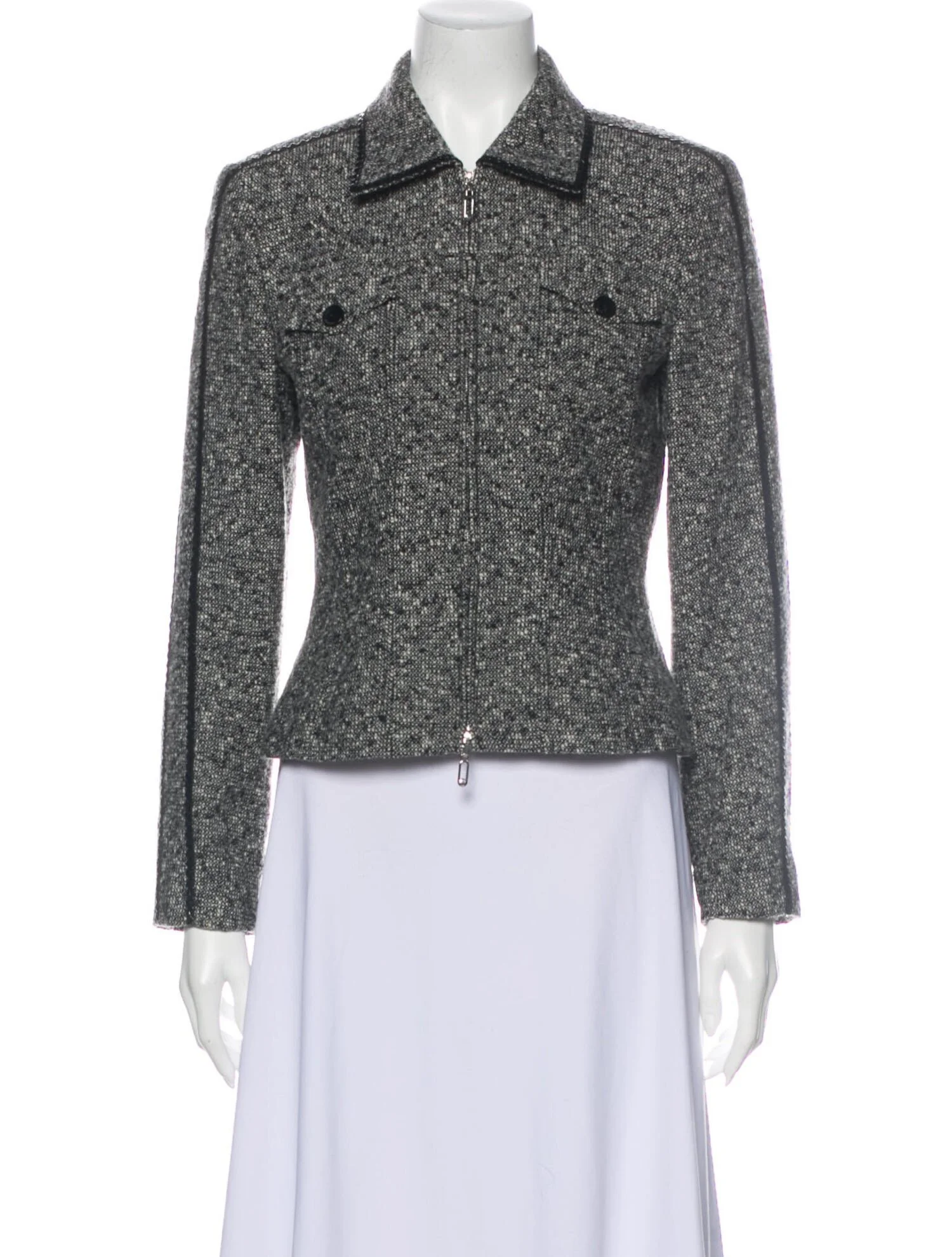 Escada Leather Trimmed Virgin Wool Blazer in Grey