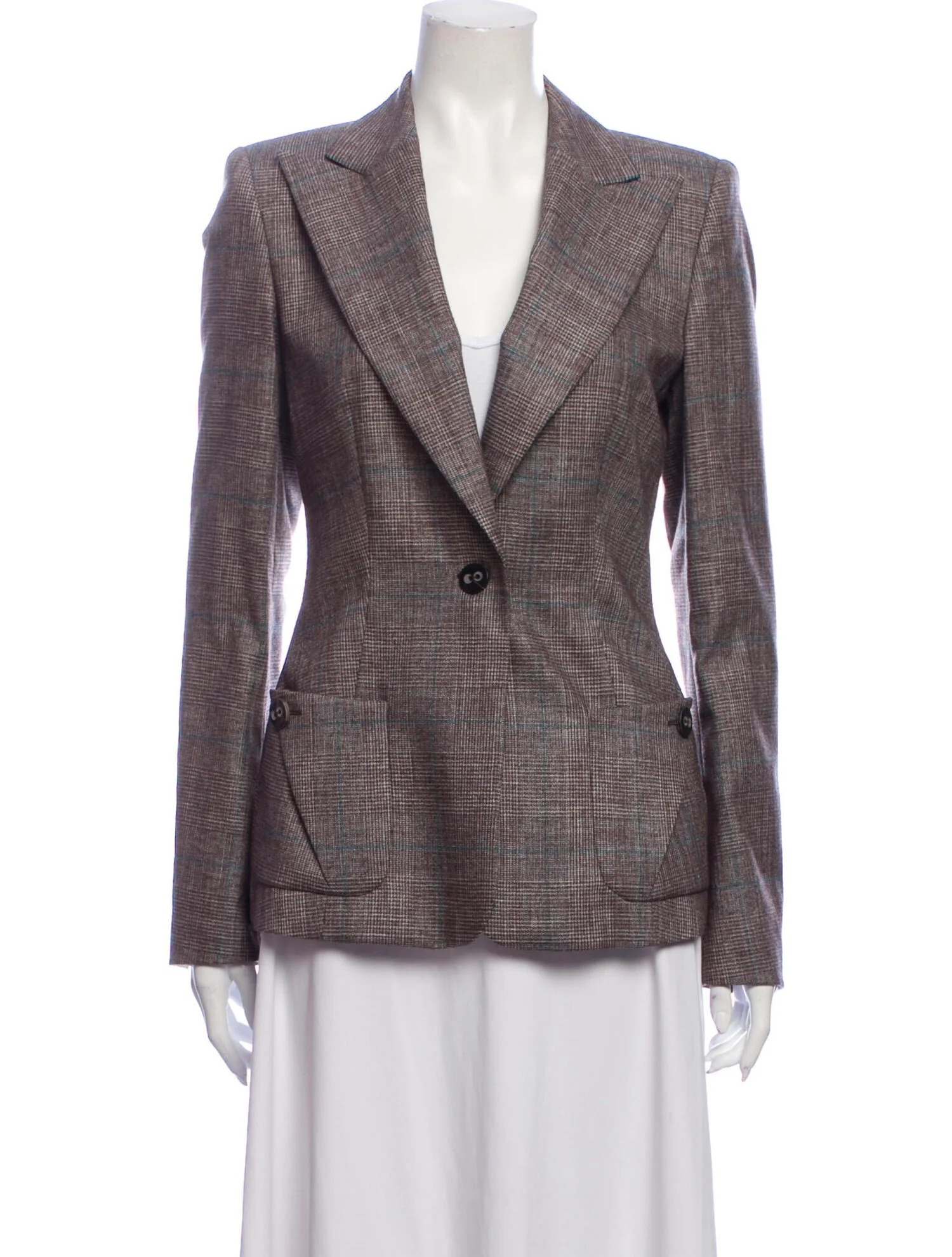 Escada Plaid Print Patch Pockets Blazer in Grey