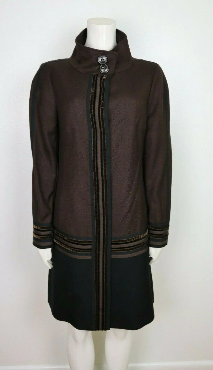 Escada Colorblock Wool and Velvet Coat