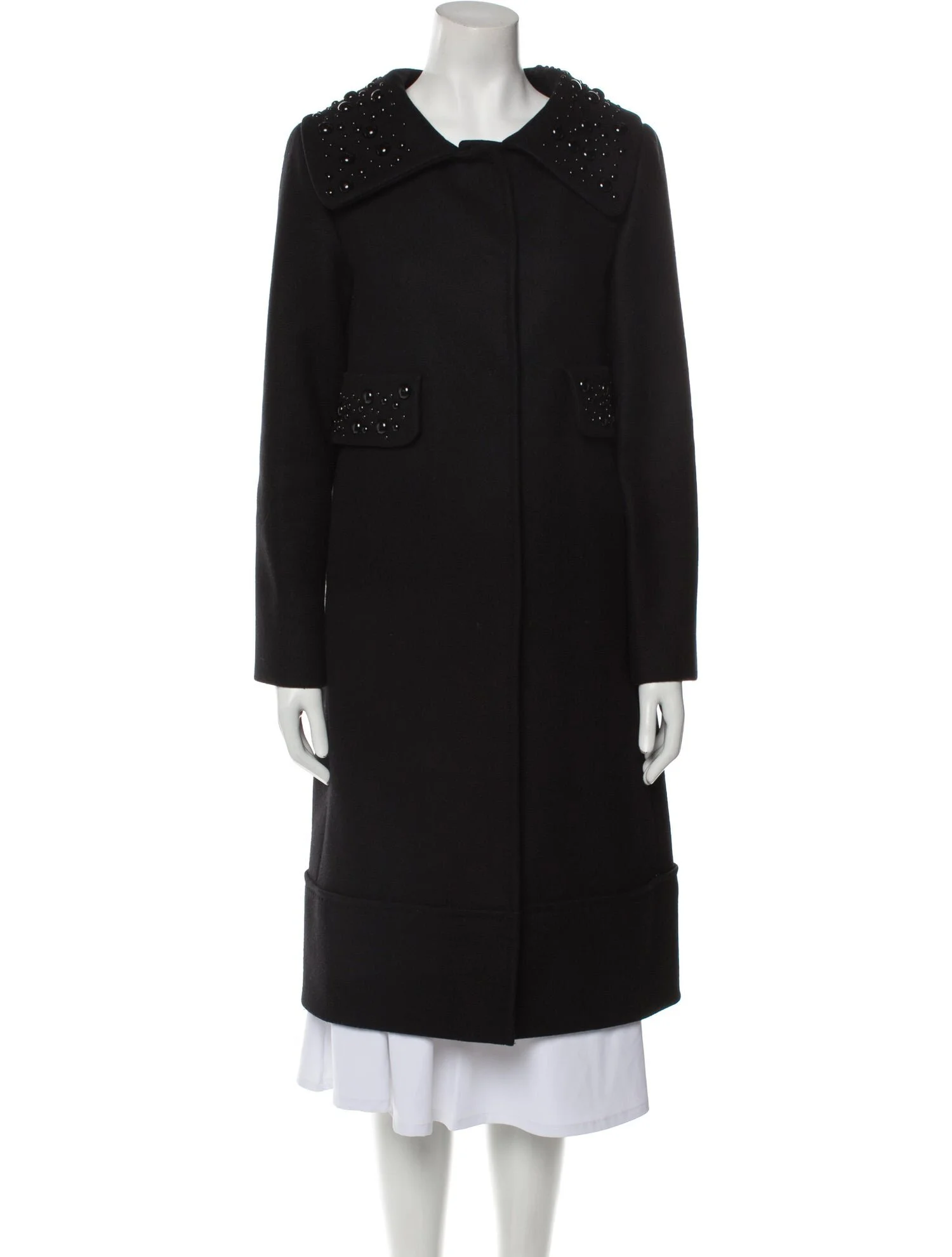 Alberta Ferretti Studded Accents Wool Coat in Black