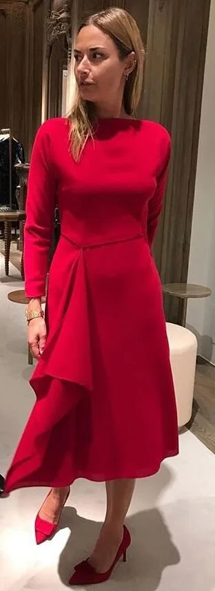 Natan Waterfall Draped Midi Dress in Red