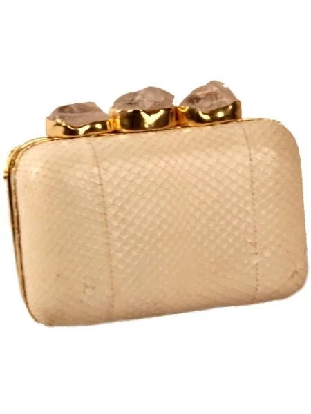 A Bag With A Story Mira Clutch in Nude Snakeskin