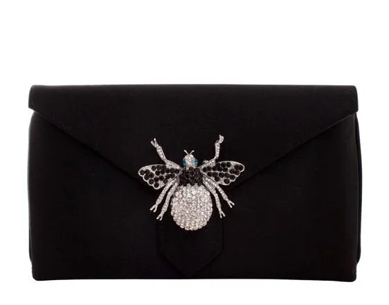 Wilbur & Gussie Charlie Clutch in Black Silk with Bee Brooch