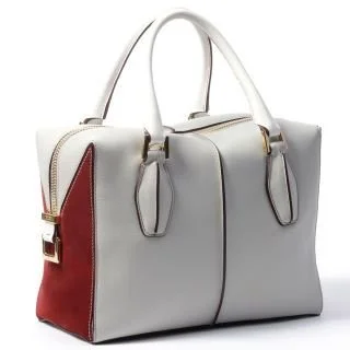 Tod's D-Cube Small Bowler Bag in White/Burgundy