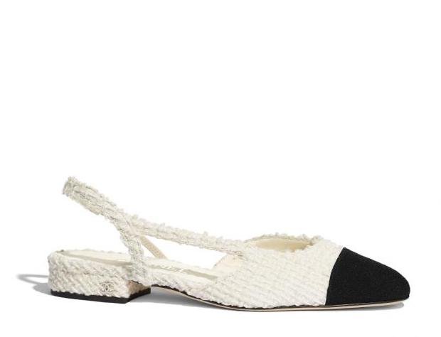 Chanel Wool Tweed Slingback Flats in White/Black — UFO No More