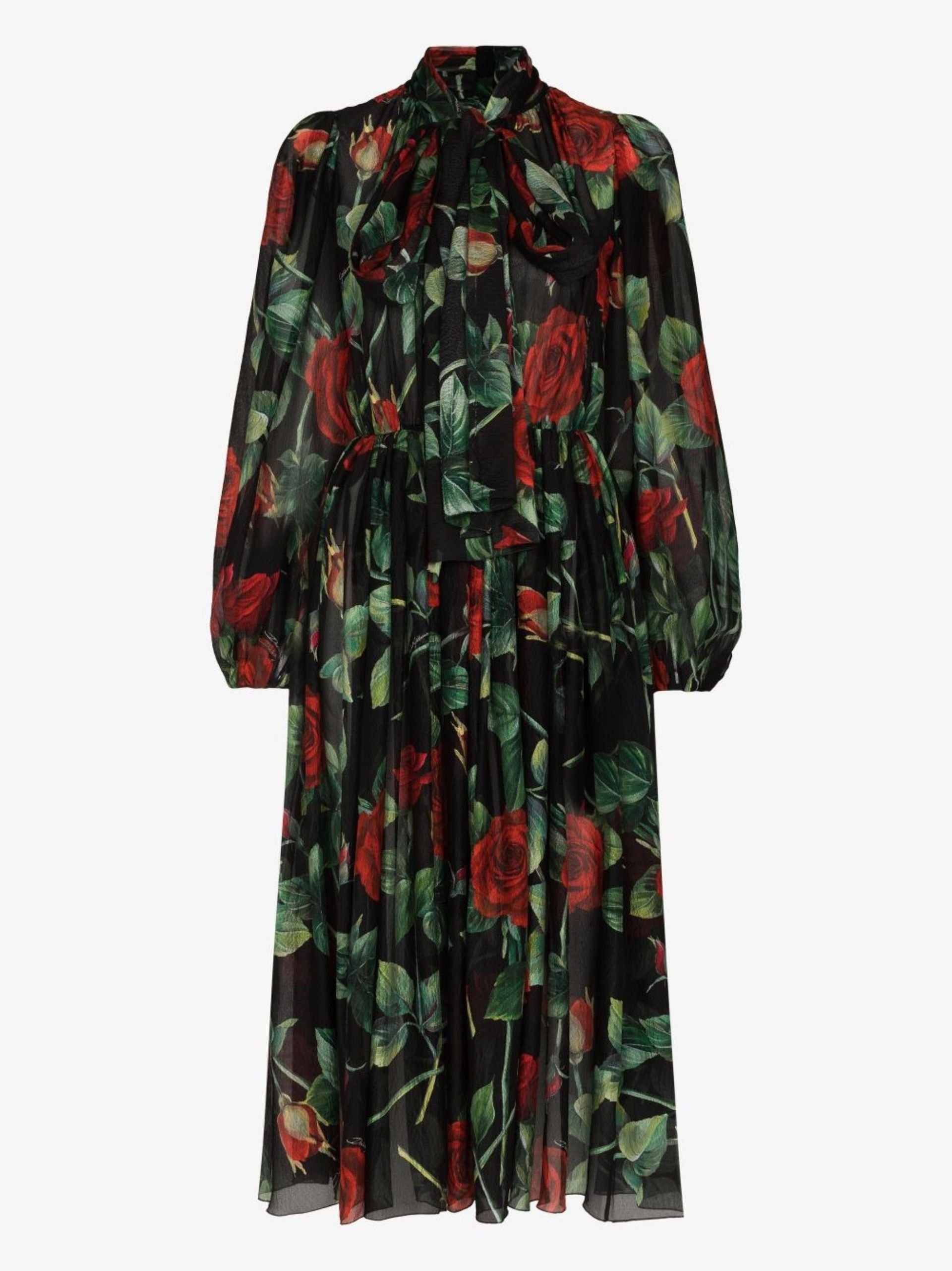 fællesskab Underinddel længde Dolce & Gabbana Rose Print Flared Silk Dress in Black — UFO No More