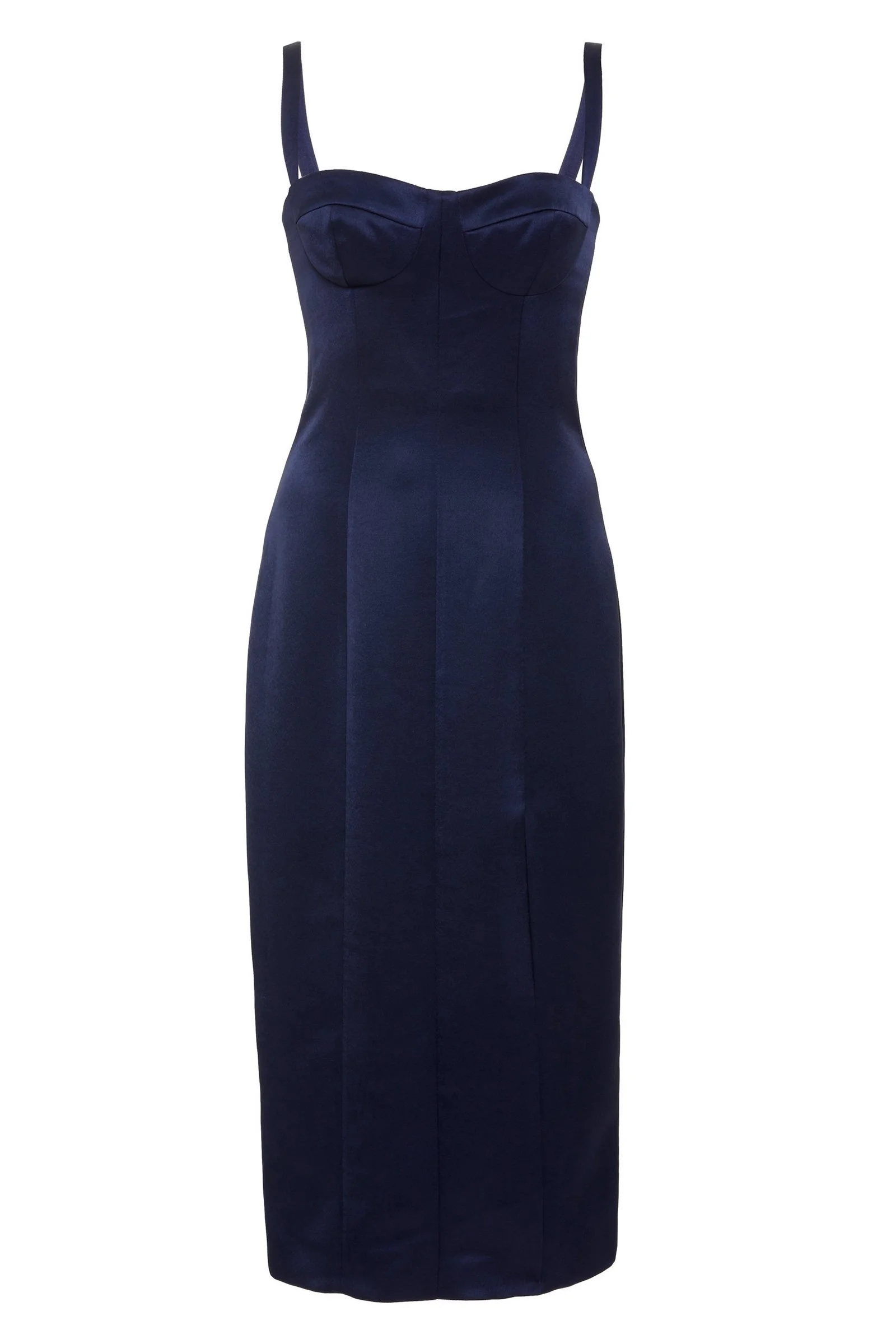 Alexis Yates Slit Satin Cocktail Dress in Navy Blue