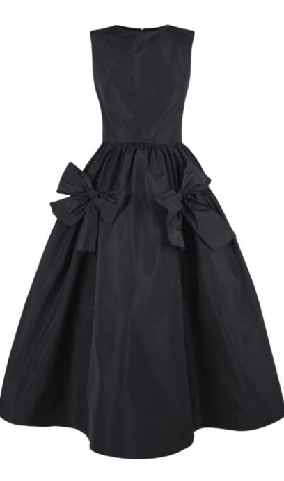 knee length dresses for ladies H&M Women's Black V-Neck Short Cap Sleeve Tie Waist A-Line Midi Dress  Brie