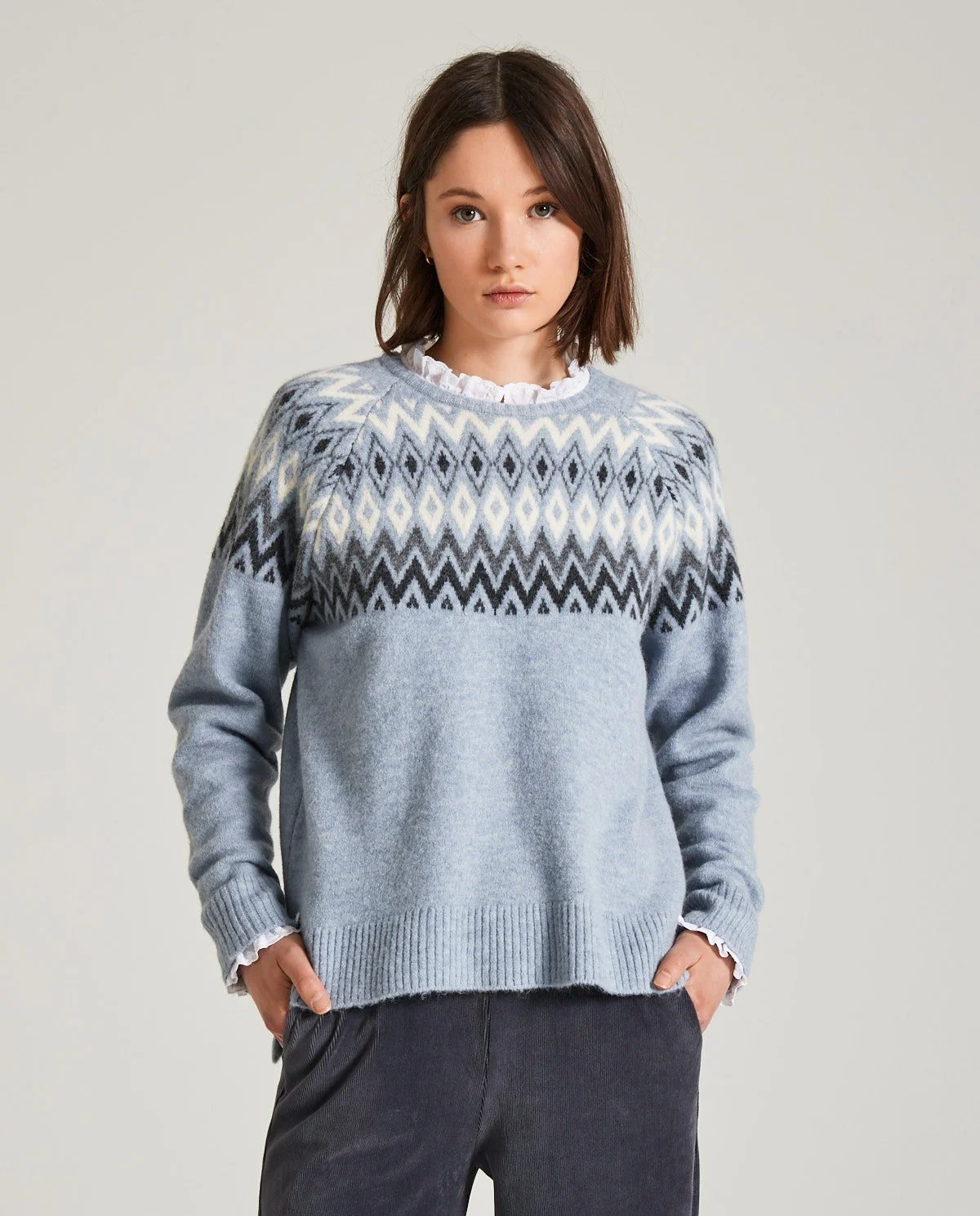 Yerse Nordic Jacquard Sweater in Blue