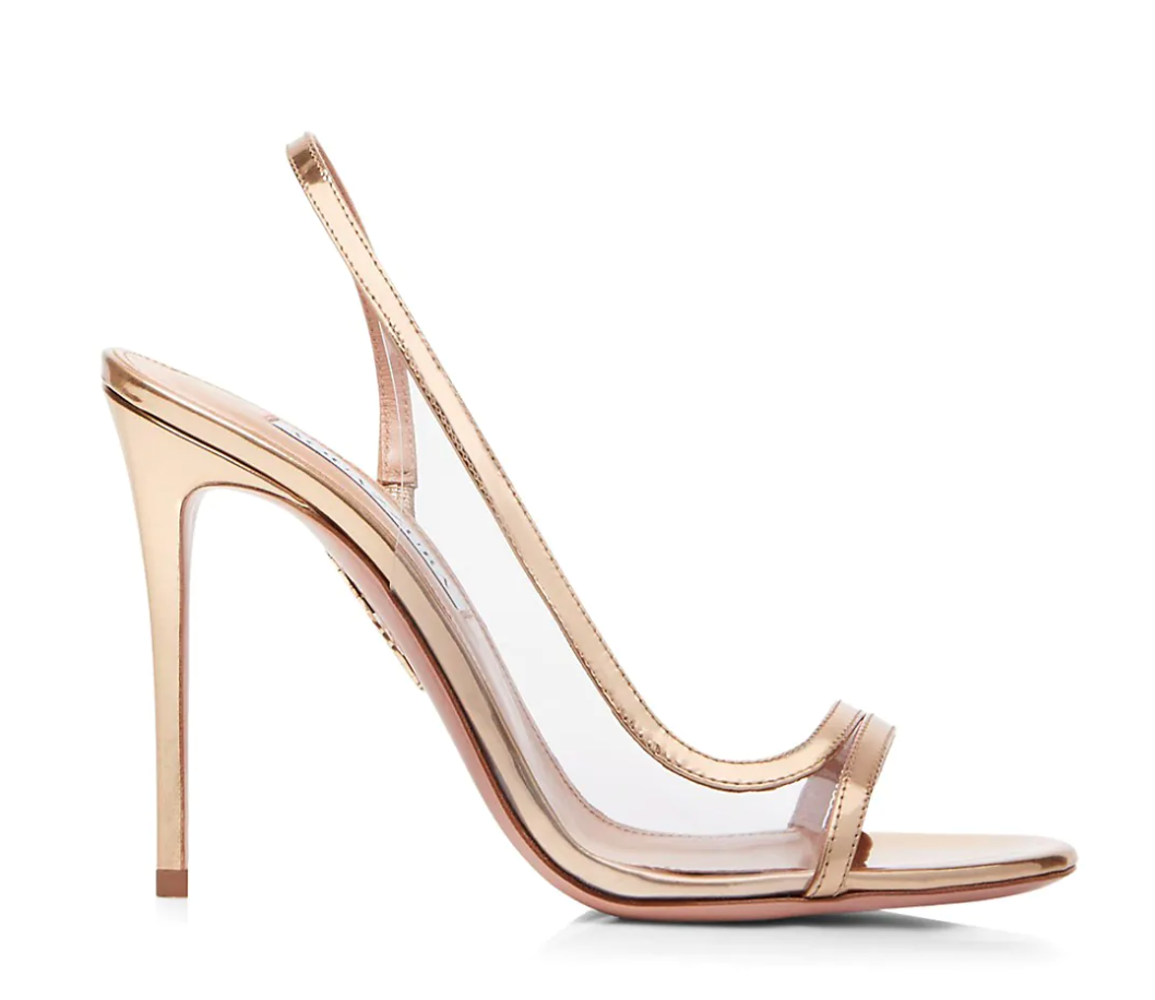 Aquazzura Nude 105 Sandals in Gold Leather