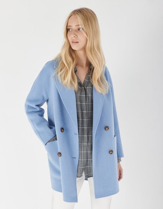 Roberto Verino Double Breasted Wool Short Coat in Blue — UFO No More