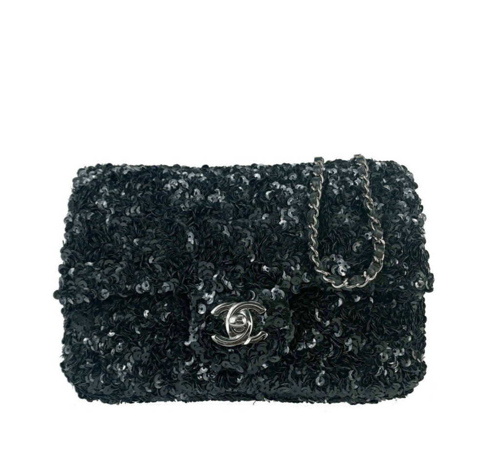 Chanel Sequin Single Flap Mini Handbag in Black — UFO No More