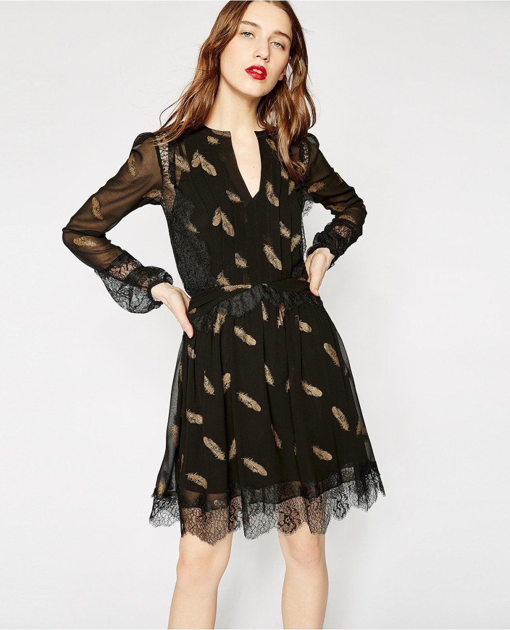 The Kooples Lace Dress with Feather Print.jpg