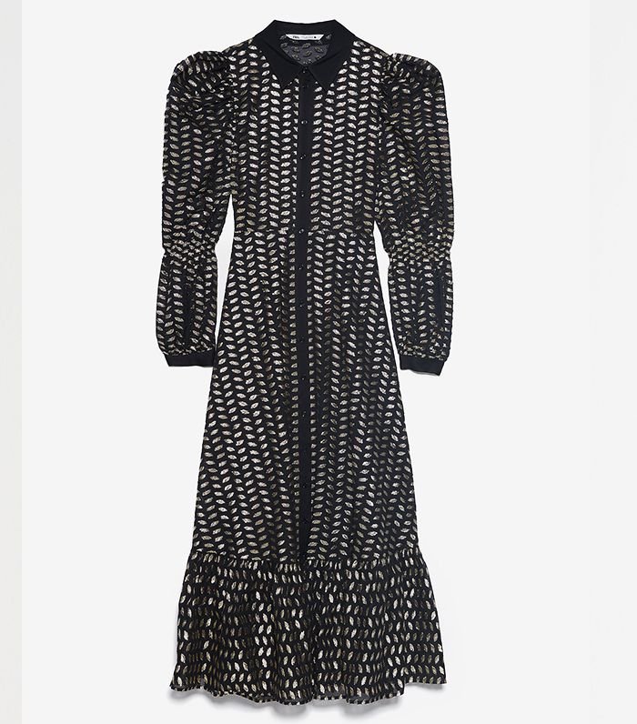 Zara Metallic Puff Sleeve Midi Shirt Dress — UFO No More