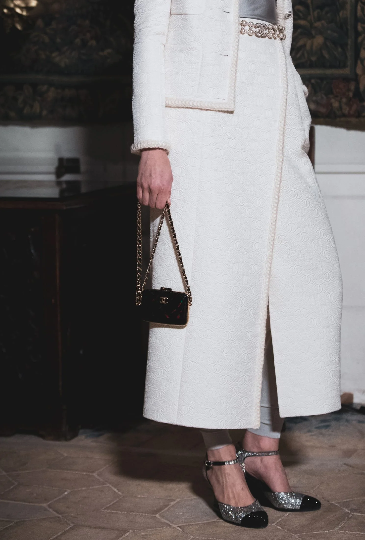Chanel Wool & Silk Jacquard Midi Skirt in Ecru