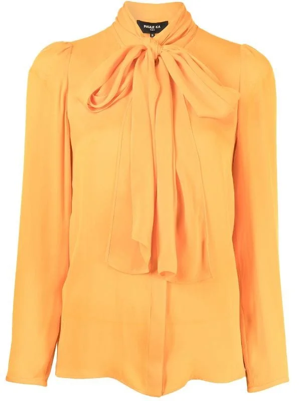 Paule Ka Ribbon-scarf Silk Blouse in Mango