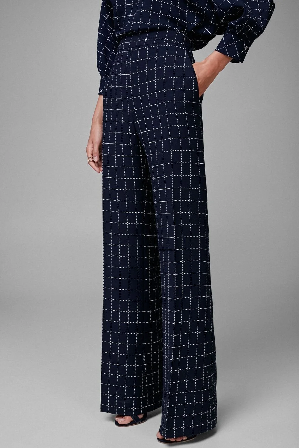 Carolina Herrera Printed Crepe Pants in Navy Blue/Ivory