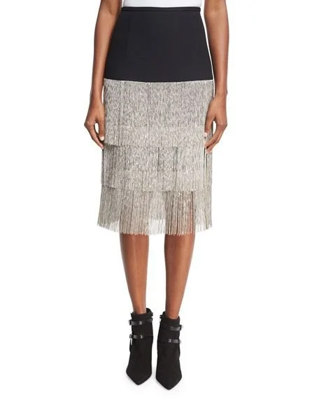 Michael Kors Layered Chain-Fringe Skirt