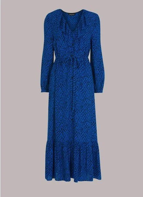 Whistles Responsible Diagonal Texture Print Dress in Blue/Multi