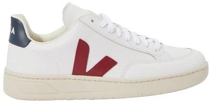 Veja V-12 Leather Sneakers in White/Maroon/Navy
