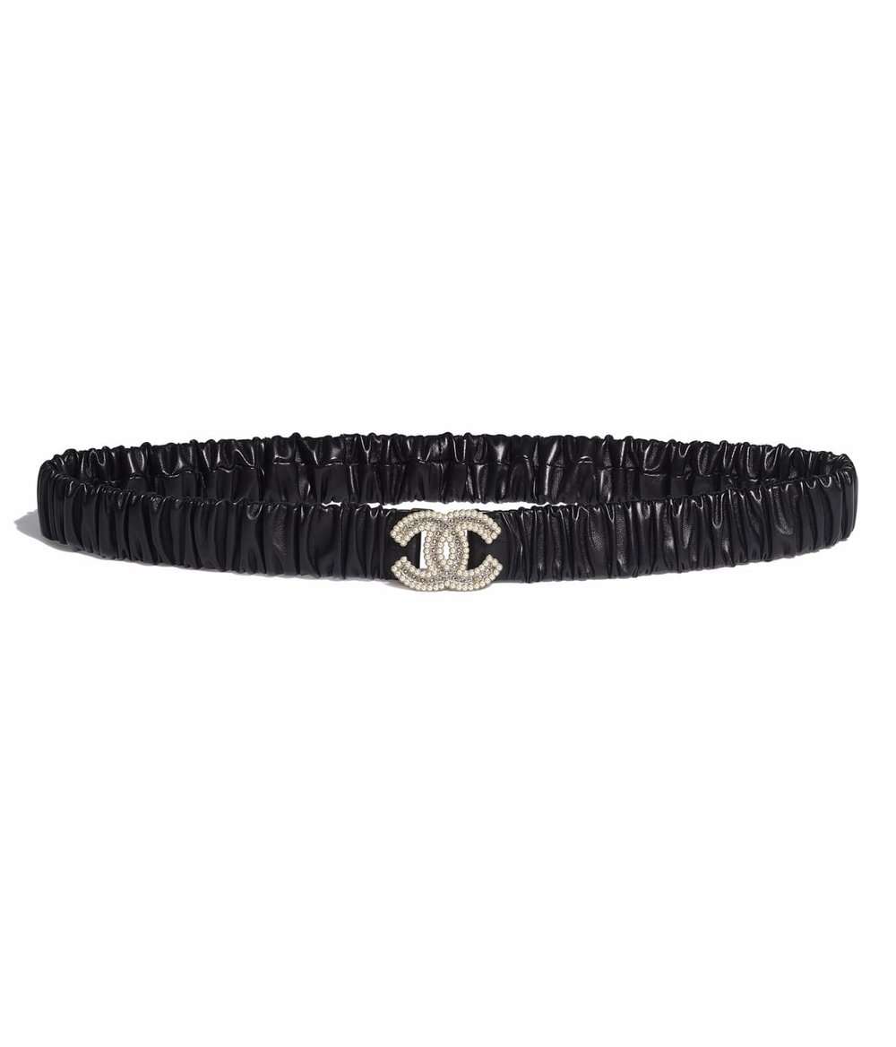 Chanel Black Leather CC Logo Reversible Slim Belt 85CM Chanel