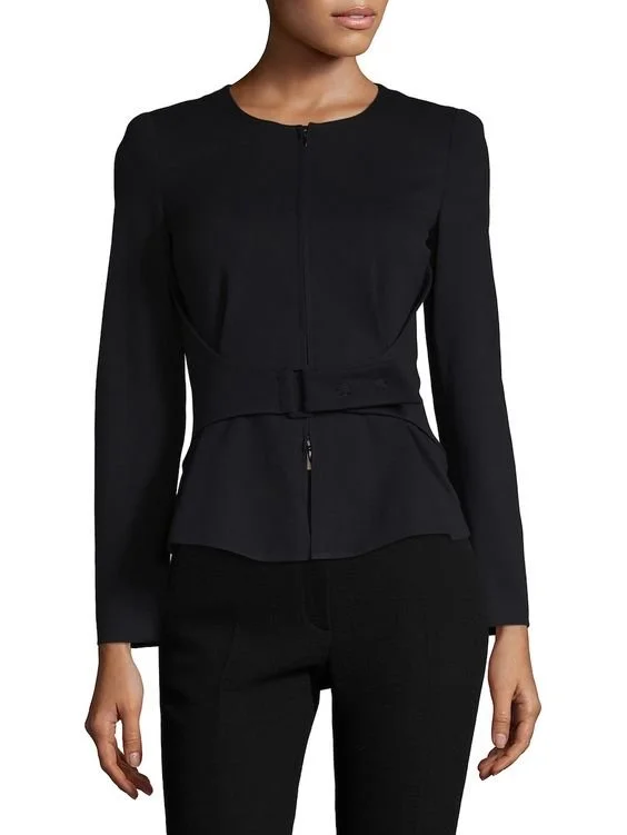 Armani Collezioni Milano Jersey Belted Zip-Front Jacket in Black