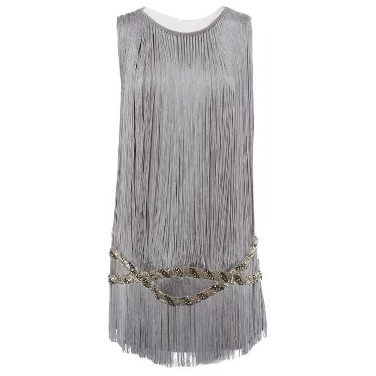 Azzaro Embellished Fringe Dress in Navy