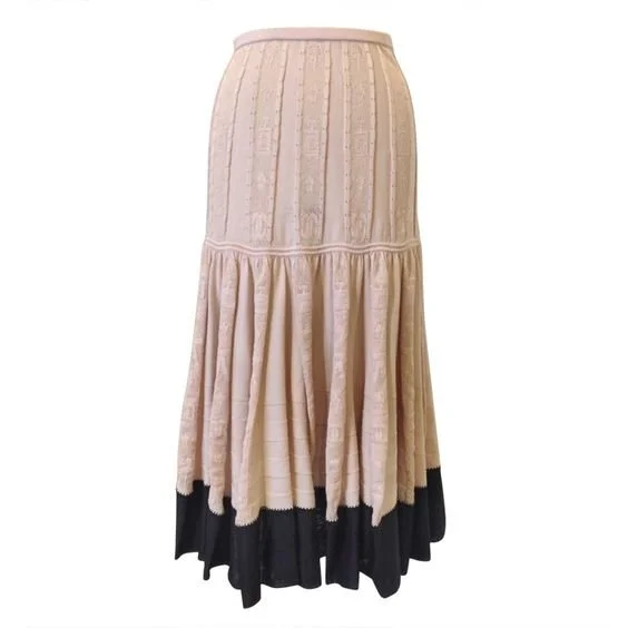 Chanel Tiered Knit Skirt with Black Hem in Powder Pink