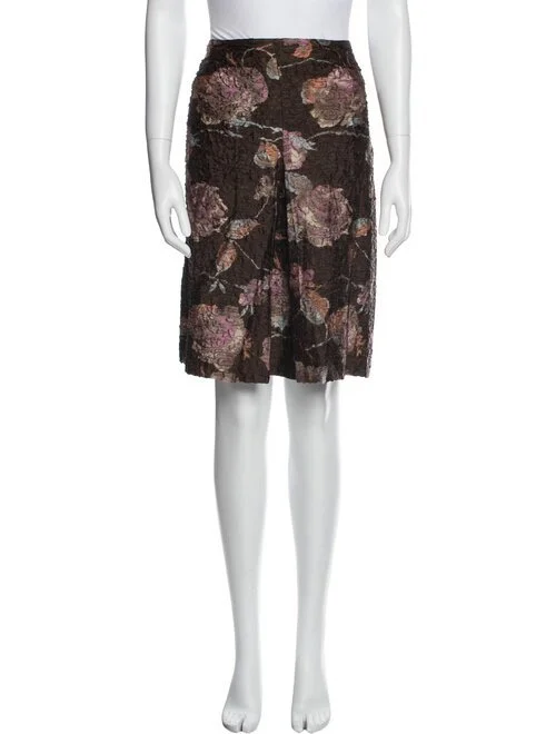 Miu Miu Textured Floral Skirt in Brown