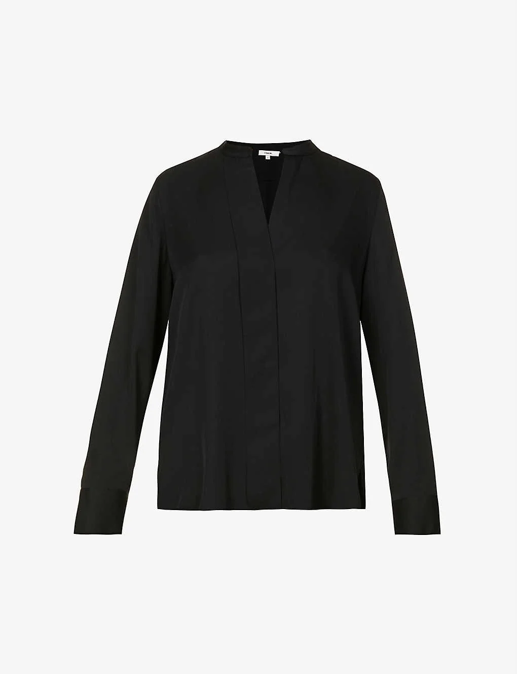Vince Band-Collar Loose-Fit Stretch-Silk Shirt in Black