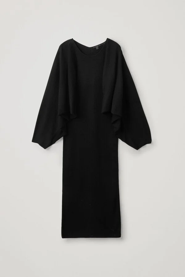 COS Batwing Knitted Midi Dress in Black